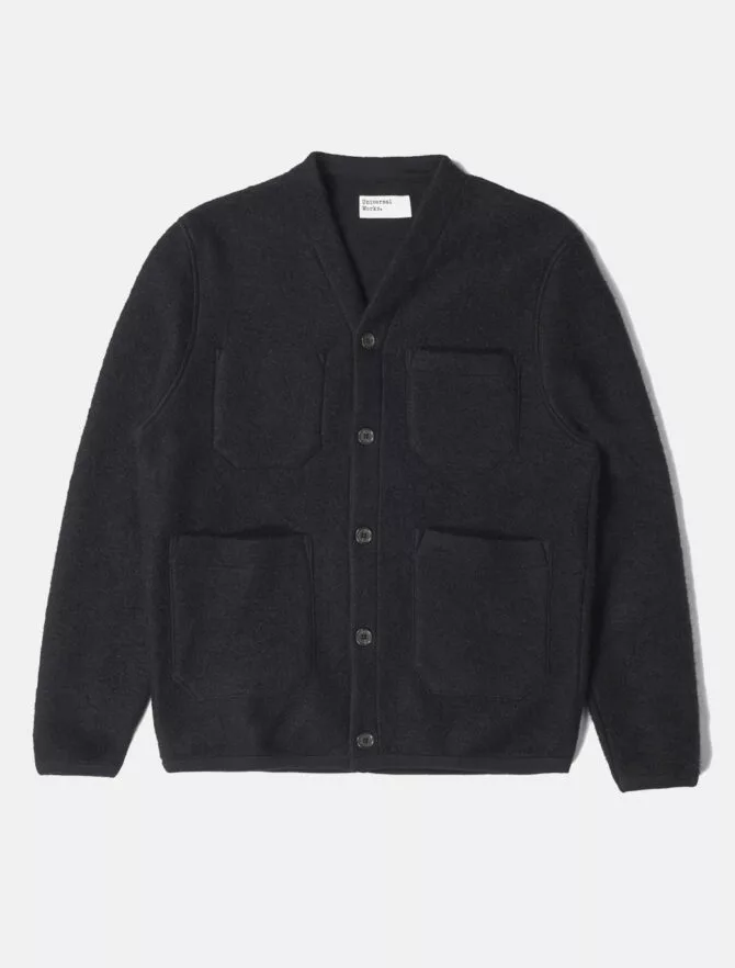 Universal Works Woo Fleece Cardigan Black 3 Universal Works Woo Fleece Cardigan Black