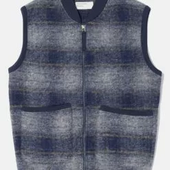 Universal Works Zip Waistcoat Navy Austin Wool Fleece